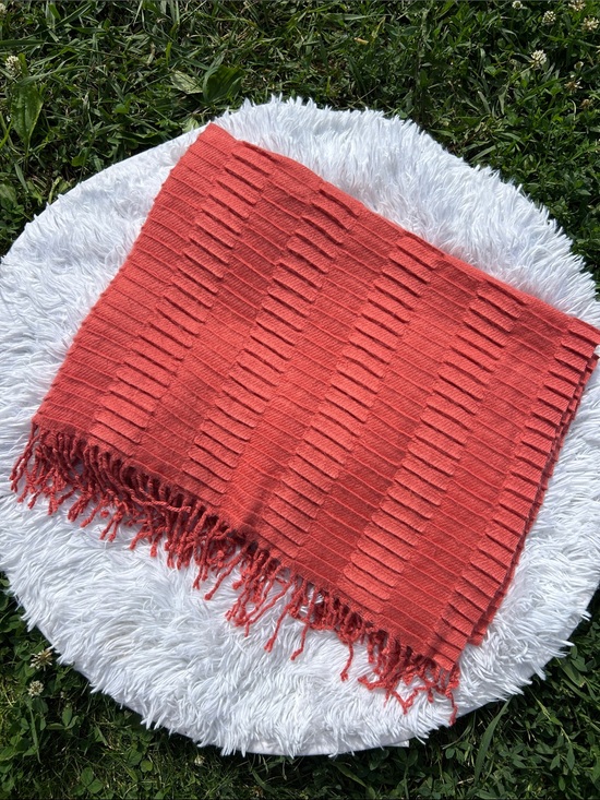 West Elm Other - West Elm Coral Ribbed Fringe Throw Wrap Blanket 40” x 60”